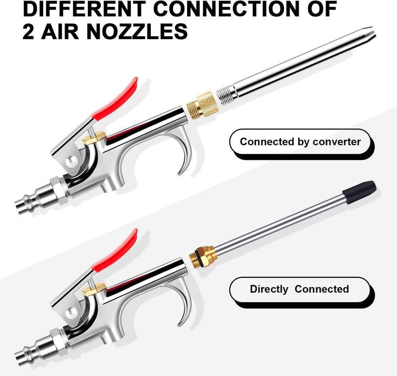 SARDVISA 13 Pcs 2-Way Connection Air Nozzle Blow Gun Set, Air Nozzle Kit with 1/4 in Standard Quick Fitting and 8 Air Nozzles, Air Compressor Accessories for Air Inflation and Dedusting - Image 3